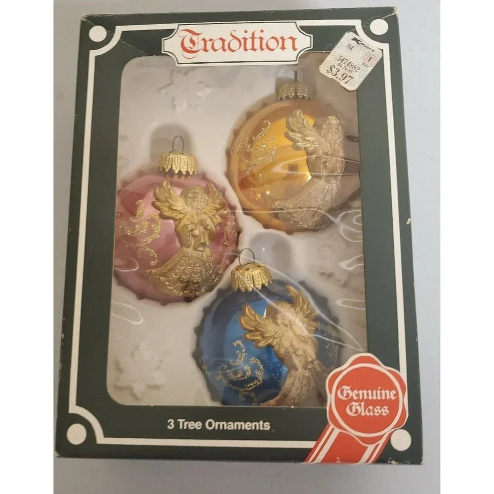 Vintage Kugelgruss Tradition Geniune Glass Angel Christmas Ornaments Germany Box